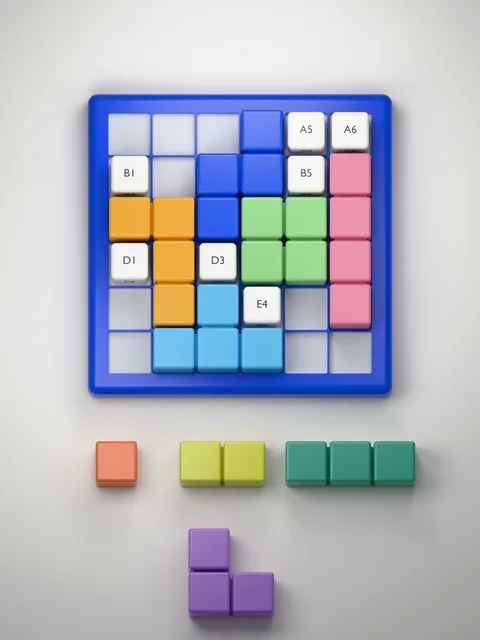 Nookroll board with light-grey empty squares and four colourful puzzle pieces.